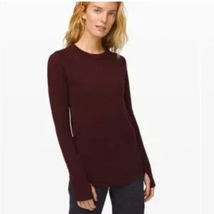 Lululemon Athletica Fitted Red Brown Crew Neck Sweater 💯 merino wool lotus